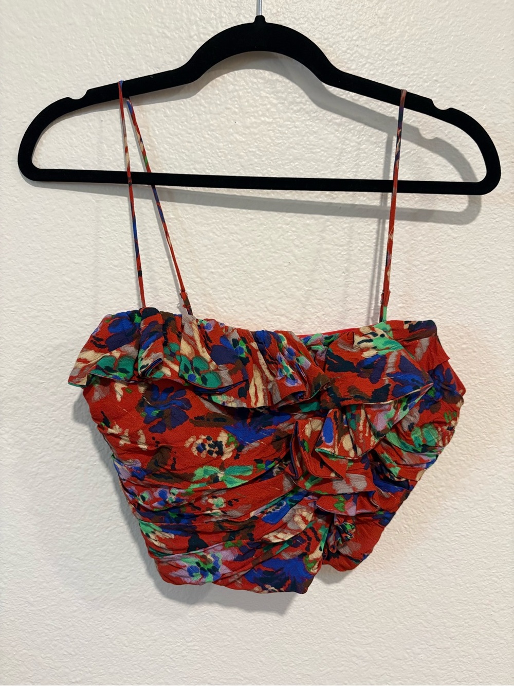 Zara Red Floral Ruffle Crop Top